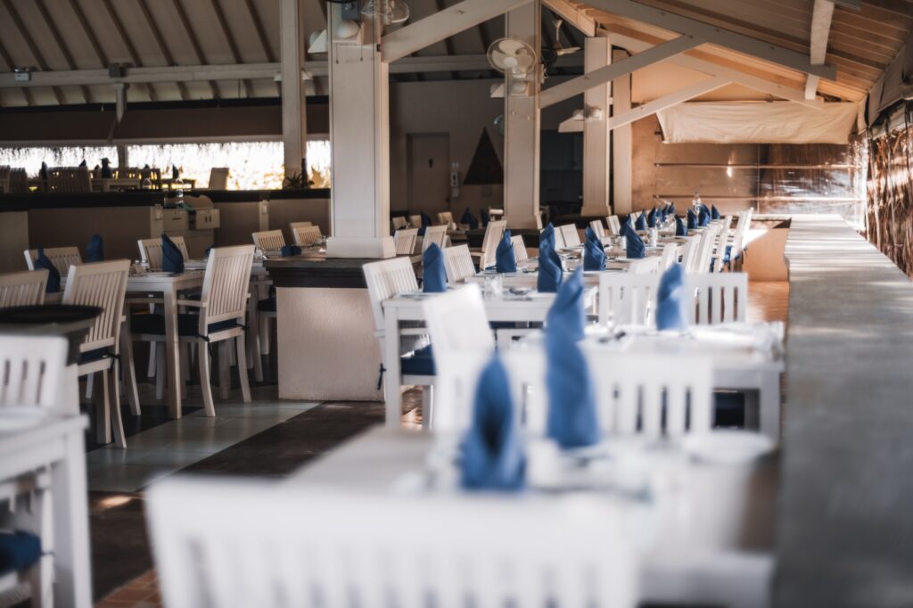 Dining table settings on a porch