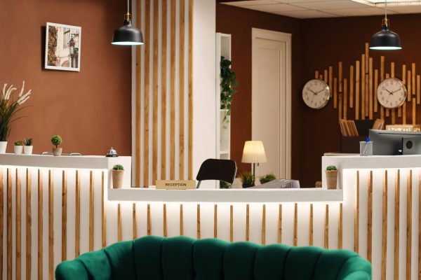 Interior of welcoming hotel lobby